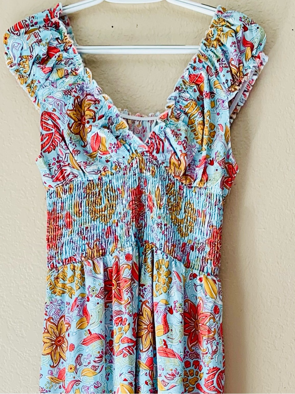 MIDUO Summer Casual Floral Puff Sleeve Y2K Style Boho Smocked Maxi Dress Size M - Picture 7 of 11